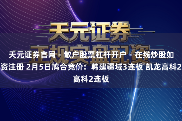 天元证券官网 - 散户股票杠杆开户 - 在线炒股如何配资注册 2月5日鸠合竞价：韩建疆域3连板 凯龙高科2连板